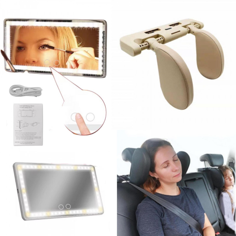 Accesorii Auto - Tetieră cu Oglindă parasolar LED, accesorii auto multifuncționale
