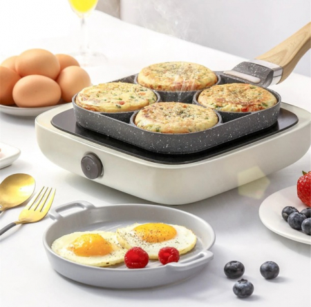 Tigaie cu Patru Forme, Antiaderenta, 35.2cm, Gri, pentru Clatite sau Oua Ochiuri [1]