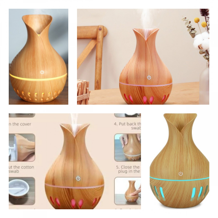 Umidificatoare - Umidificator difuzor aromaterapie HOP 3, rezervor 100 ml, culoare lemn