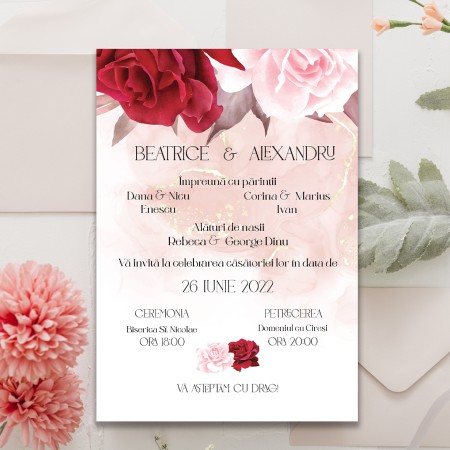 Invitație Red&Pink Flowers