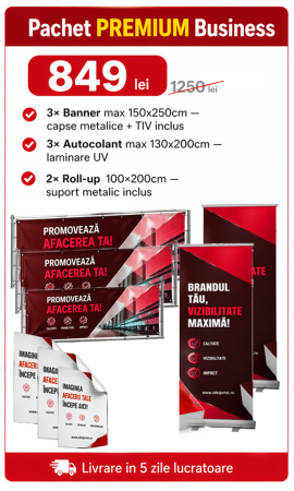 Bannere - Pachet PREMIUM Business | 3× Banner + 3× Autocolant + 2× Roll-up