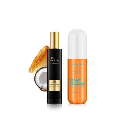 100-200 lei - Pachet Promo: Spray corp si par Creamy Macadamia 200 ml + Apa de Parfum Creme Caramelisee 759 Les Secrets, Unisex, 100 ml - Equivalenza