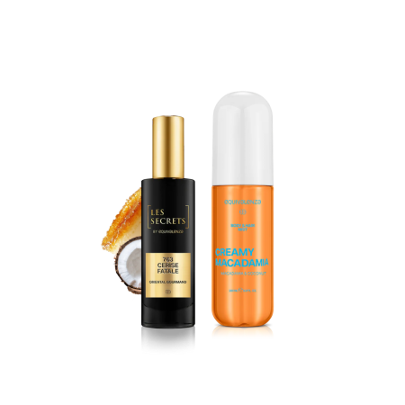 100-200 lei - Pachet Promo: Spray corp si par Creamy Macadamia 200 ml + Apa de Parfum Creme Caramelisee 759 Les Secrets, Unisex, 30 ml - Equivalenza