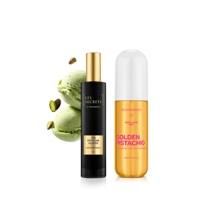 100-200 lei - Pachet Promo: Spray corp si par Golden Pistachio 200 ml + Apa de Parfum Pistache Glacee 760 Les Secrets, Unisex, 100 ml - Equivalenza