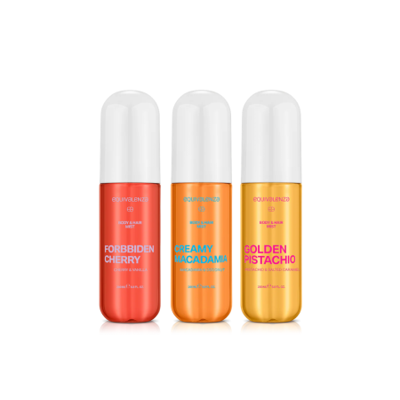 Pachete promo - Pachet Promo: Spray pentru corp si par Forbidden Cherry 200 ml + Spray pentru corp si par Creamy Macadamia 200 ml + Spray pentru corp si par Golden Pistachio 200 ml - Equivalenza