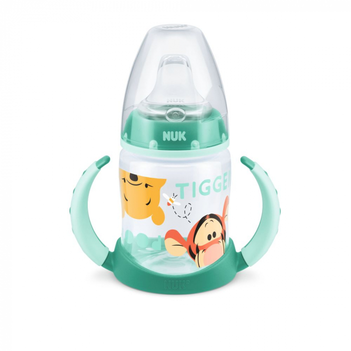 Biberon Nuk First Choice 150ml Cu Toarte Si Adaptor Din Silicon Vernil Disney 6 luni+