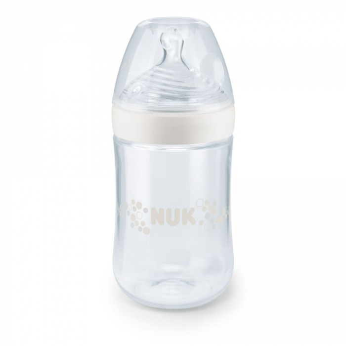 Biberon Nuk Nature Sense Alb 260 Ml Tetina Silicon Orificiu M 6-18 luni