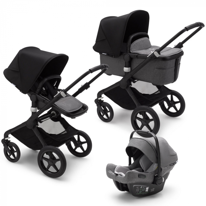 Carucior Bugaboo Fox 2 Black Grey Melange Black 3 in 1