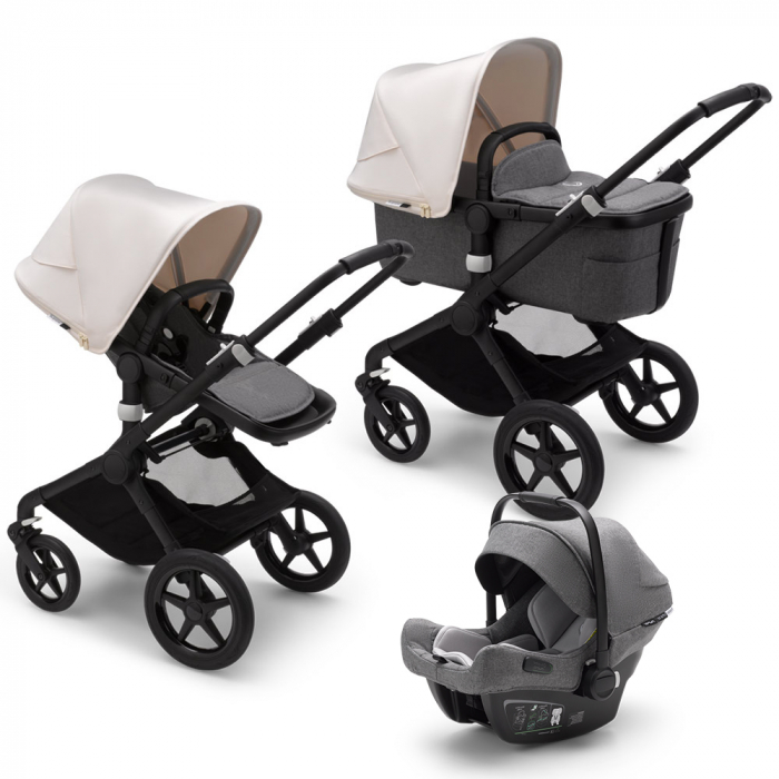 Carucior Bugaboo Fox 2 Black Grey Melange Fresh White 3 in 1