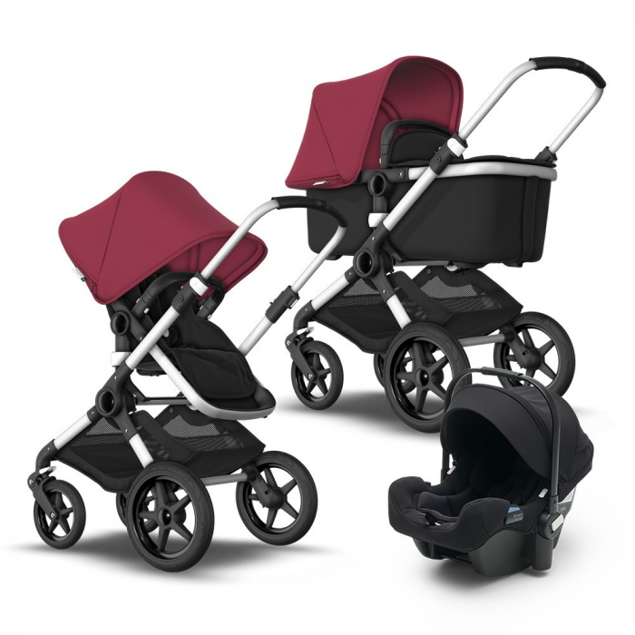 Carucior Bugaboo Fox Aluminium Black Ruby Red sistem 3 in 1