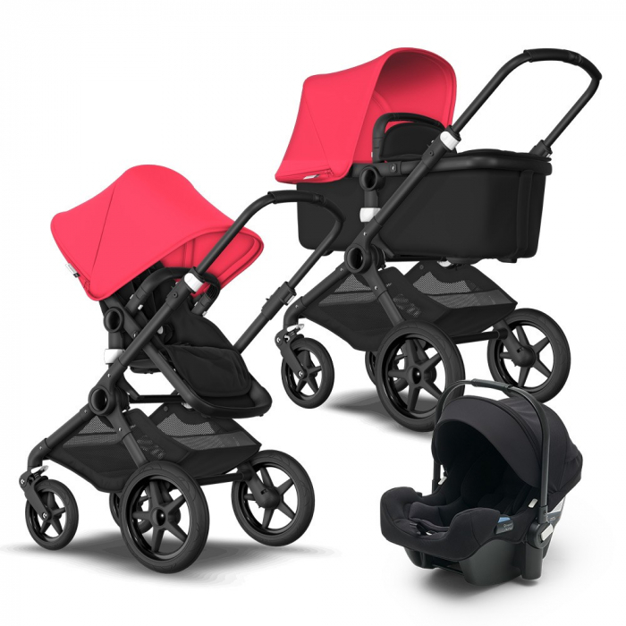 Carucior Bugaboo Fox Black Neon Red sistem 3 in 1