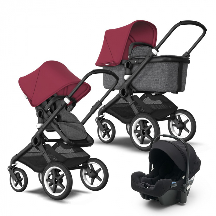 Carucior Bugaboo 3 In 1 37 Carucior Bugaboo Fox Grey Melange Ruby Red sistem 3 in 1