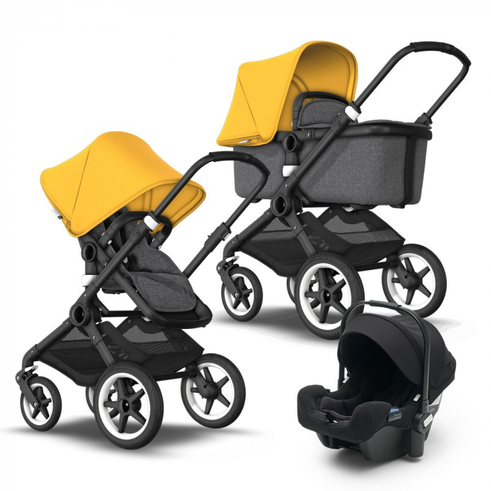 Carucior Bugaboo 3 In 1 7 Carucior Bugaboo Fox Grey Melange Sunrise Yellow sistem 3 in 1