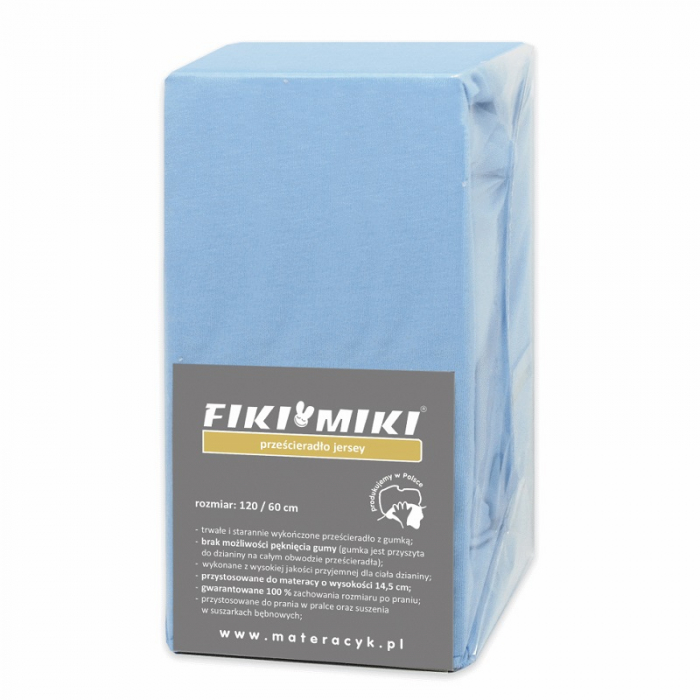 Cearsaf Fiki Miki cu elastic jerse bumbac bleu 120 60 cm
