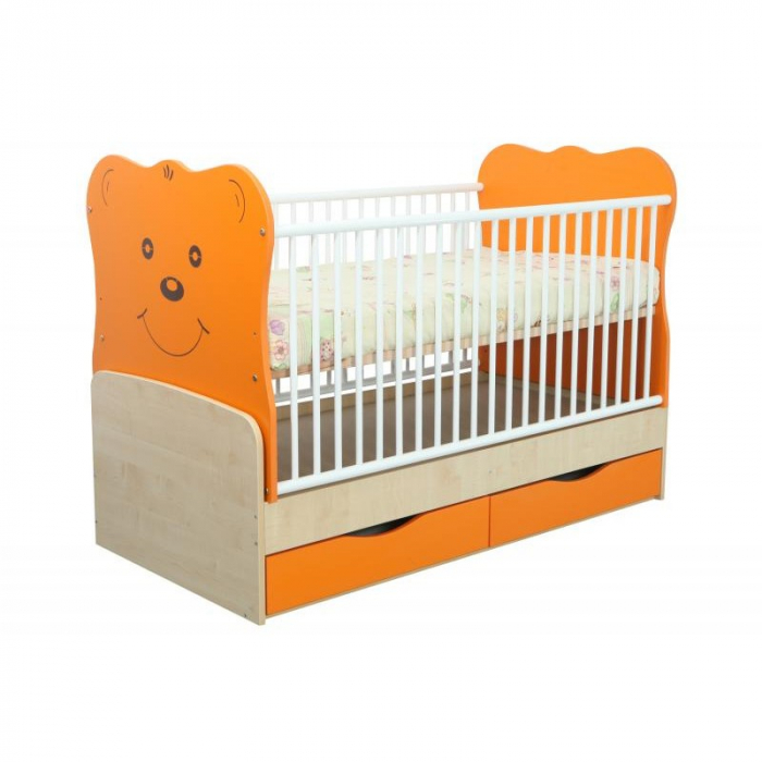 Patut Transformabil MyKids Teddy Natur-Orange cu Leganare