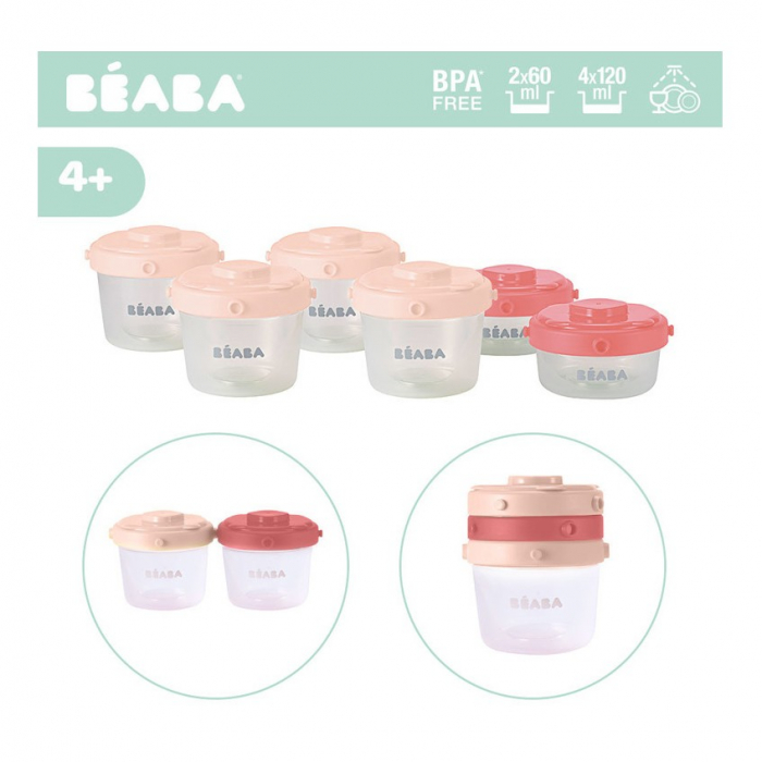 Set Beaba 6 recipiente hrana 2x60ml,4x120ml roz