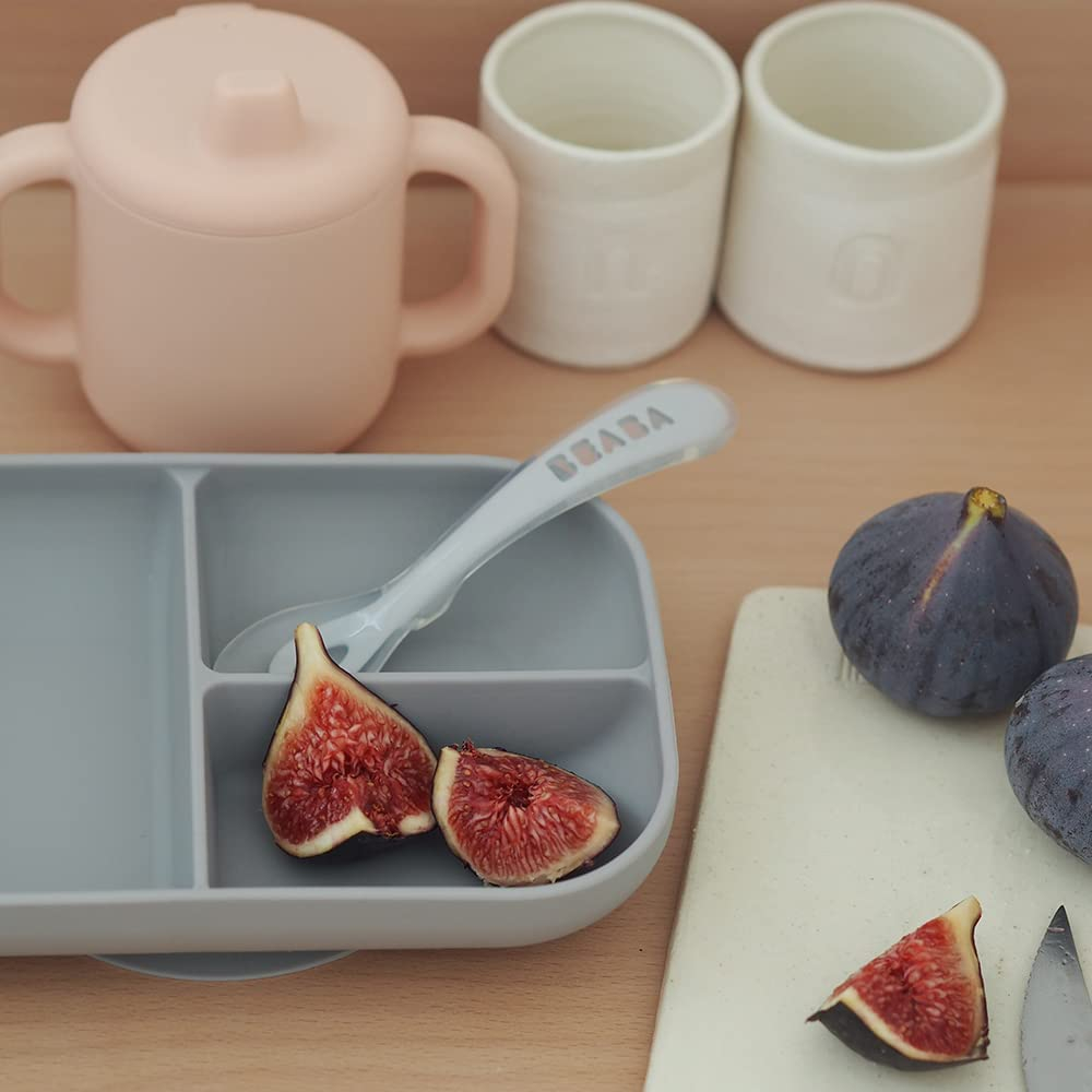 Set de masa silicon cu cana Beaba Old Pink [4]