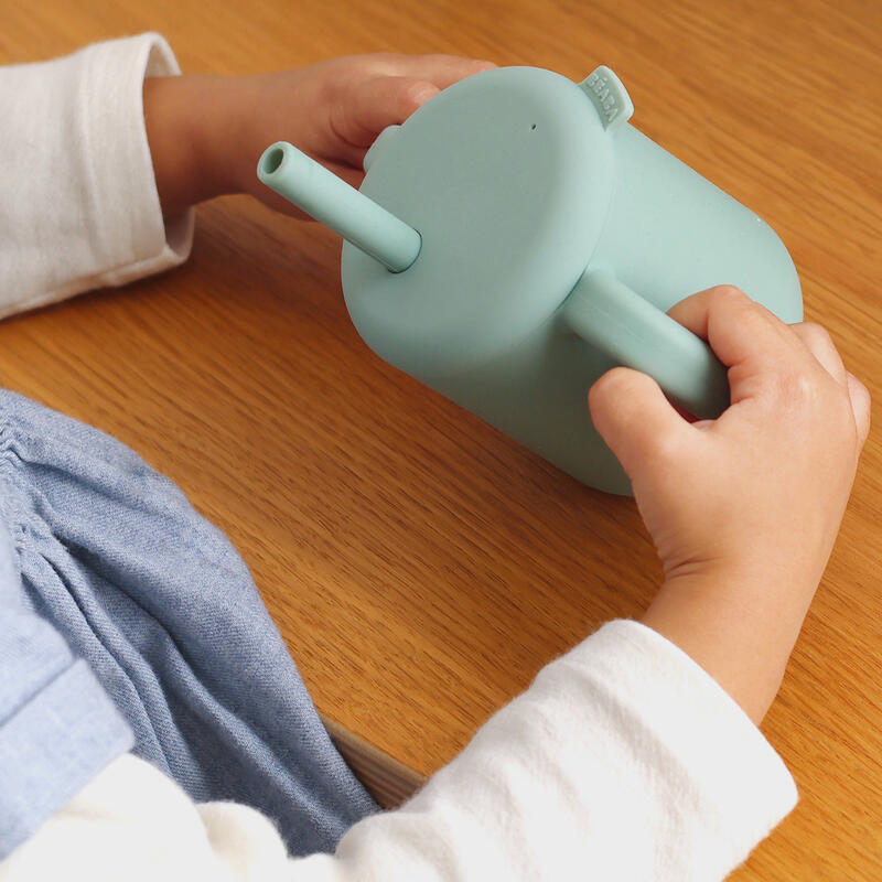 Cana de antrenament cu pai din silicon Beaba Sage Green [5]