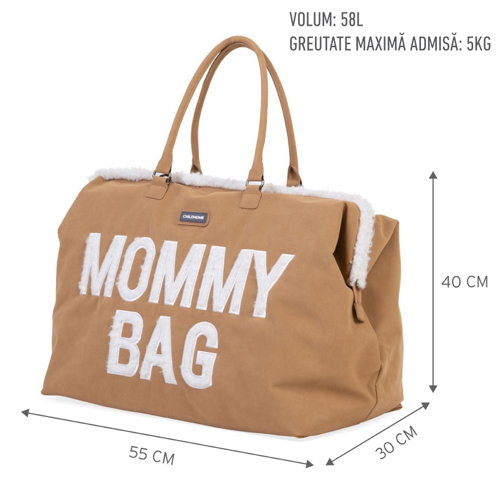 Geanta de infasat Childhome Mommy Bag, aspect piele intoarsa Bej [4]