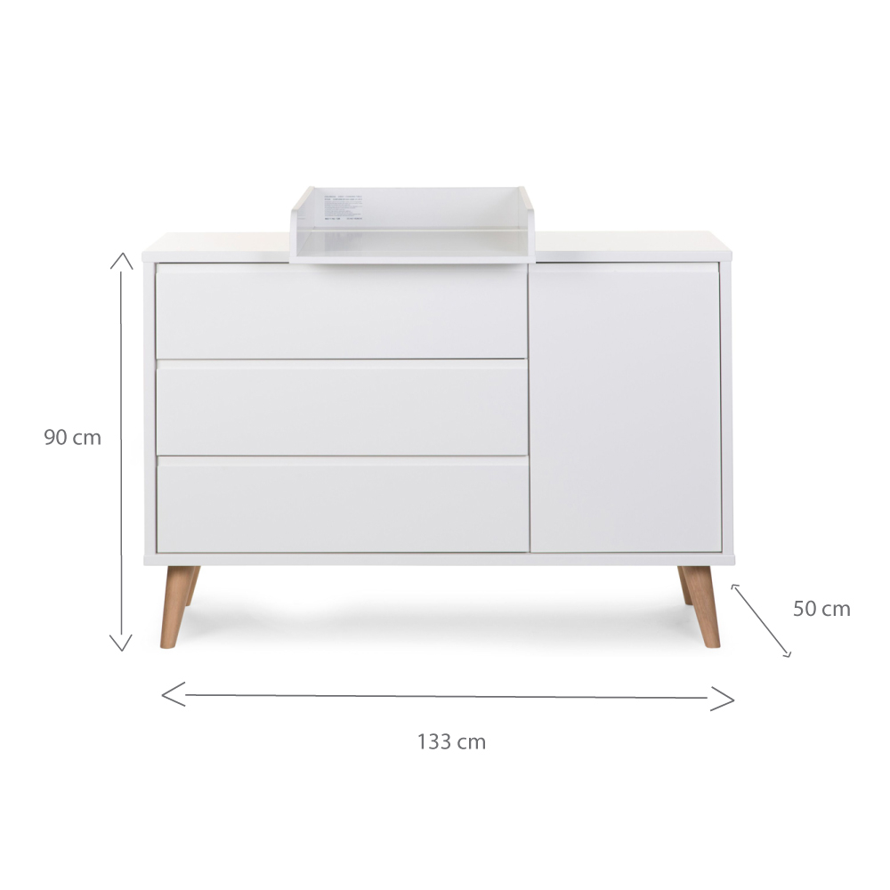 Comoda Childhome Retro Rio 133x50x90 cm cu masa de infasat, MDF Alb [4]