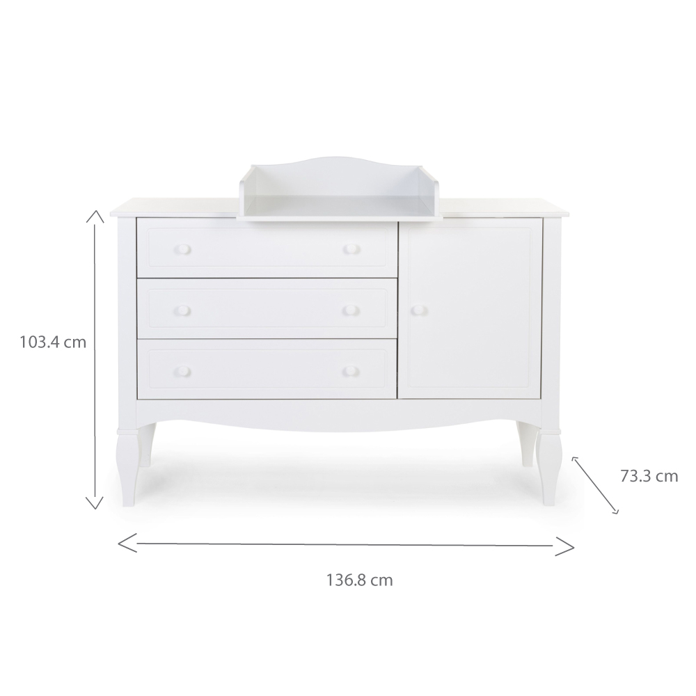 Comoda Childhome Romantic 136.8x73.3x103.4 cm cu masa de infasat, MDF Alb [6]