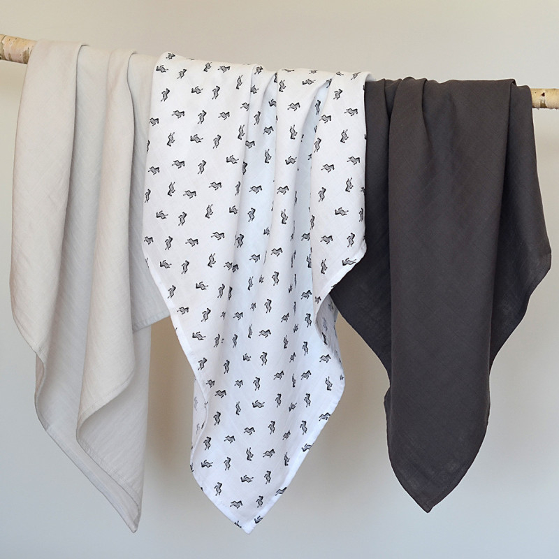 Set 3 Museline Beaba bumbac organic 70x70 cm Savana Grey [3]