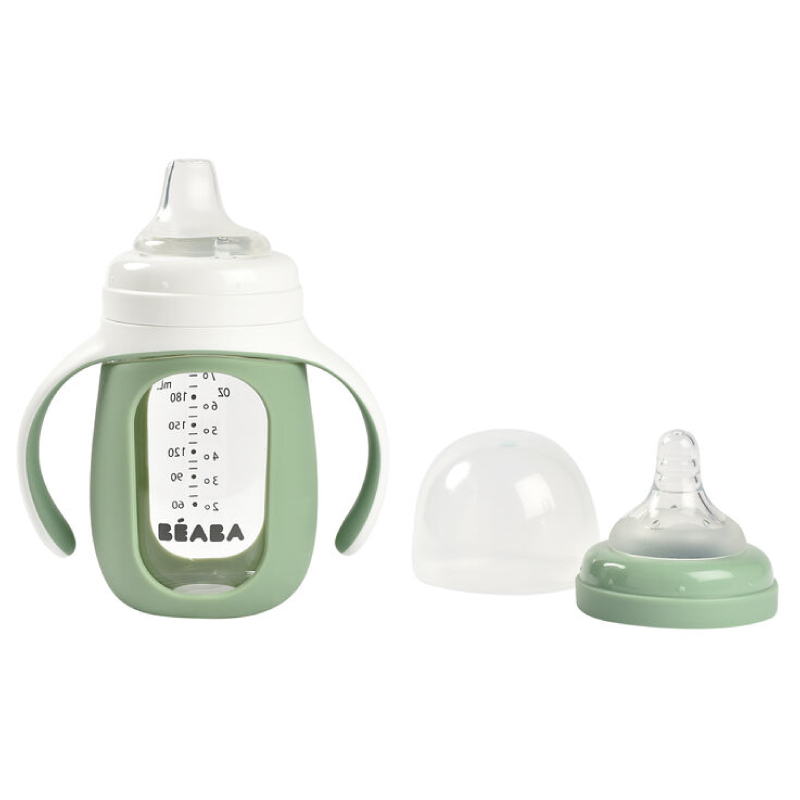Biberon de invatare 2 in 1 din Sticla Beaba 210 ml Sage Green [2]