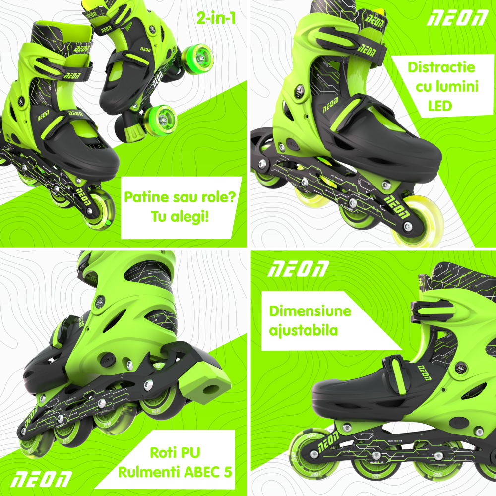 Role 2 in 1 Neon Combo Skates marime 30-33 Green [4]