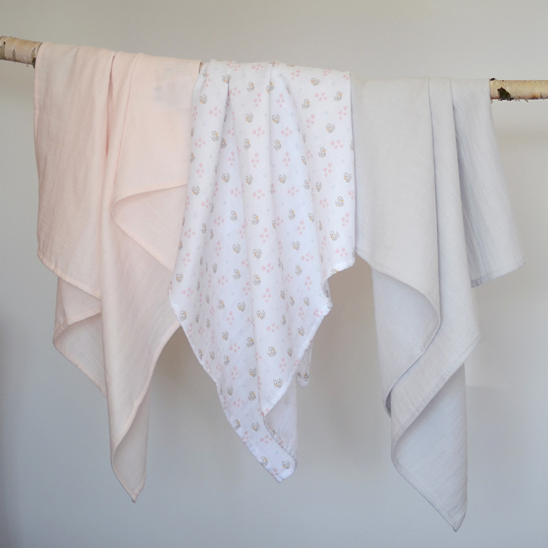 Set 3 Museline Beaba bumbac organic 70x70 cm Swan Pink [3]