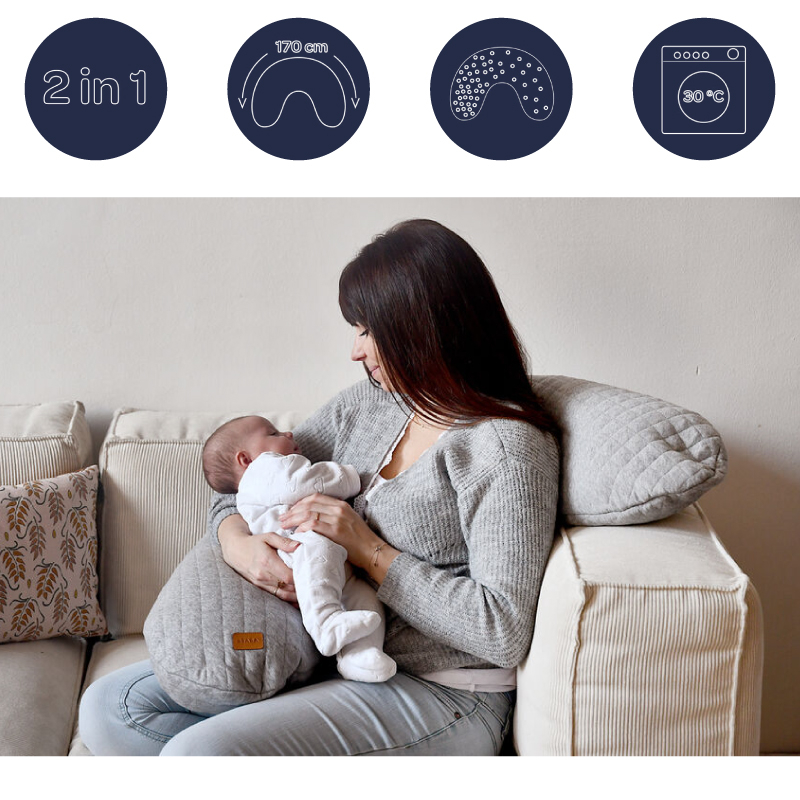 Perna gravida Beaba Big Flopsy 170 cm Fleur de Coton Heather Grey [4]