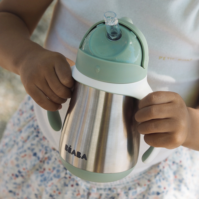 Cana cu pai din inox Beaba 250 ml Sage Green [4]