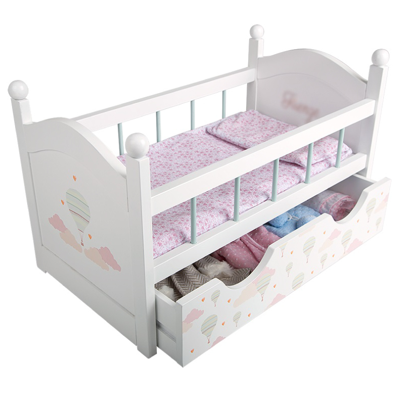 Pat din lemn cu sertar pentru papusi Arias Firenze, 52.5x29.50x32 cm [2]