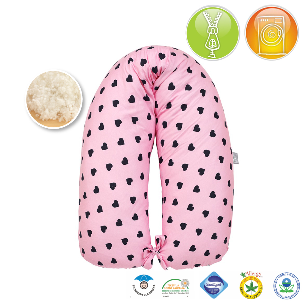 Perna Gravida 3 in 1 Husa Bumbac Model Roz cu Inimioare 165 cm [2]