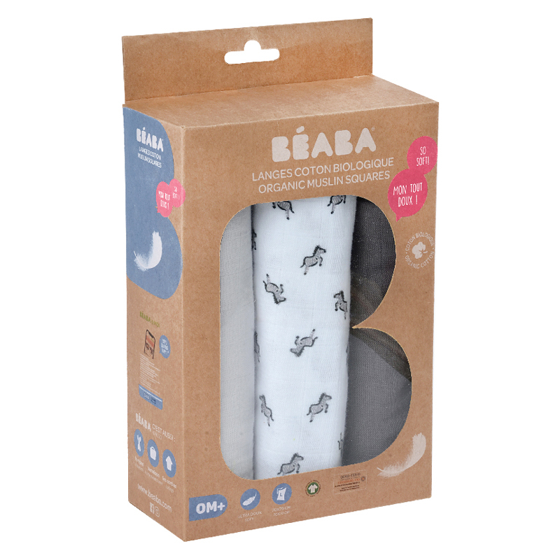 Set 3 Museline Beaba bumbac organic 70x70 cm Savana Grey [7]