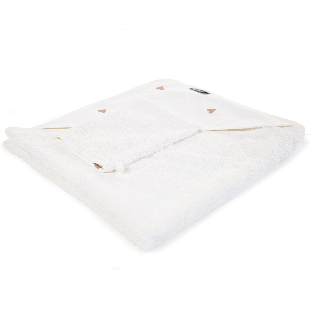 Prosop cu gluga si manusa de baie Childhome Jerse/Frotir 80x80 cm, Inimioare [2]