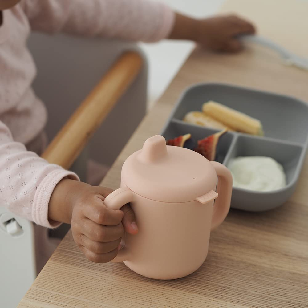 Set de masa silicon cu cana Beaba Old Pink [6]