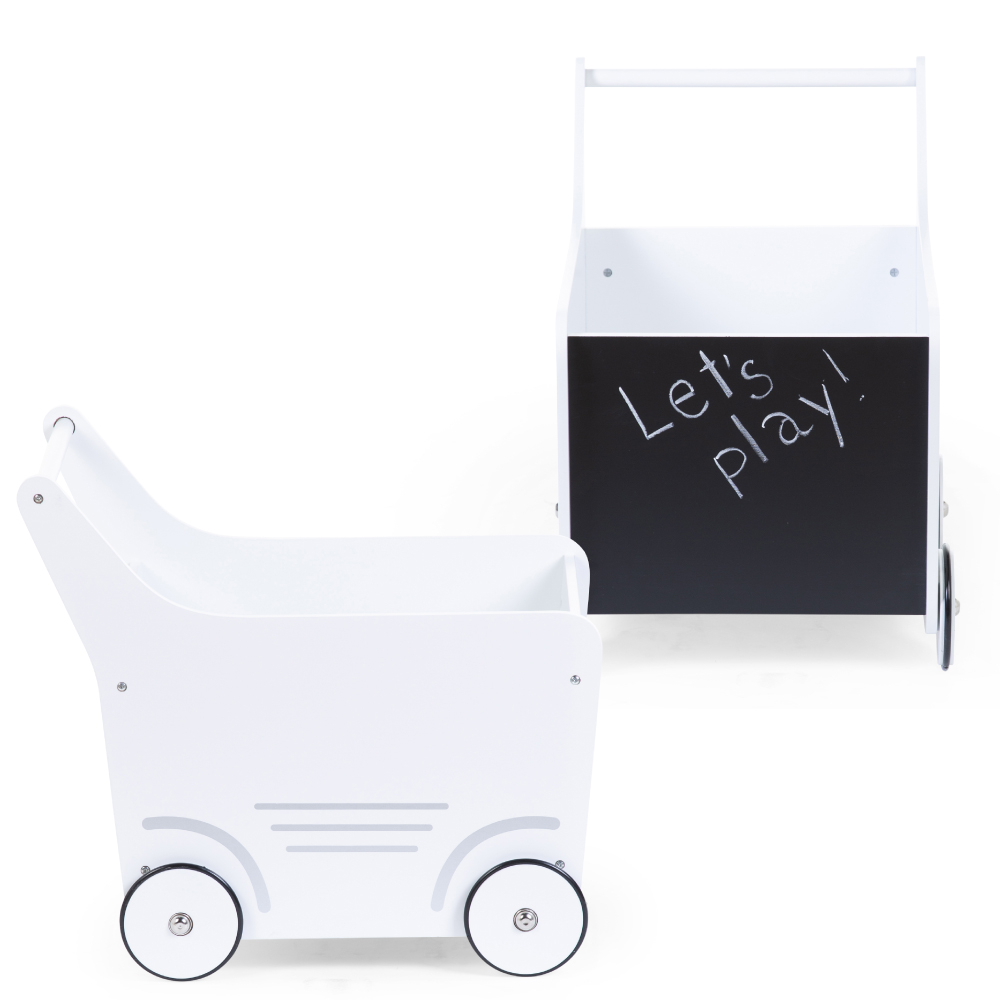 Carucior cu spatiu depozitare si tabla de scris Childhome, Lemn Alb [2]