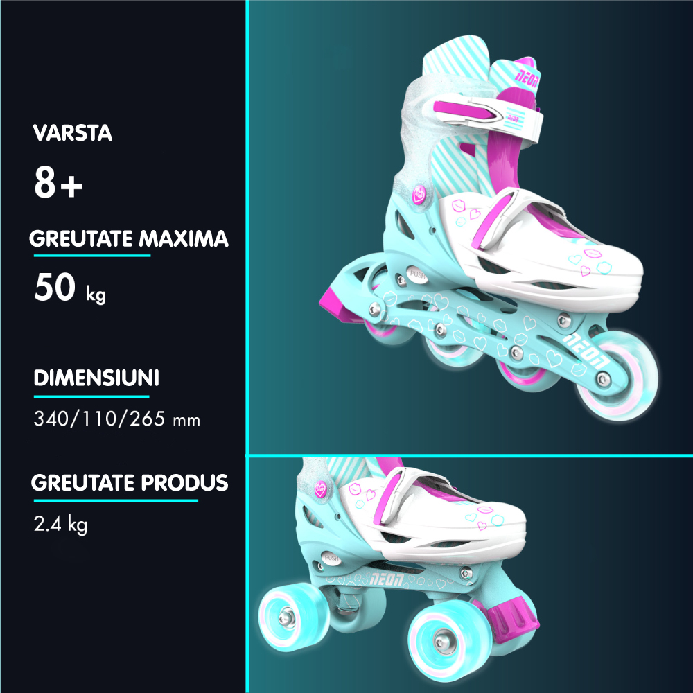 Role 2 in 1 Neon Combo Skates marime 34-37 Teal Pink [5]