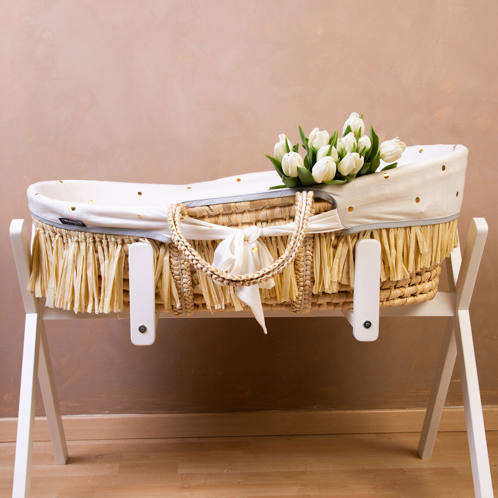 Cos bebe Childhome Moise din coji de porumb+rafie cu saltea, Husa Jerse Buline [3]