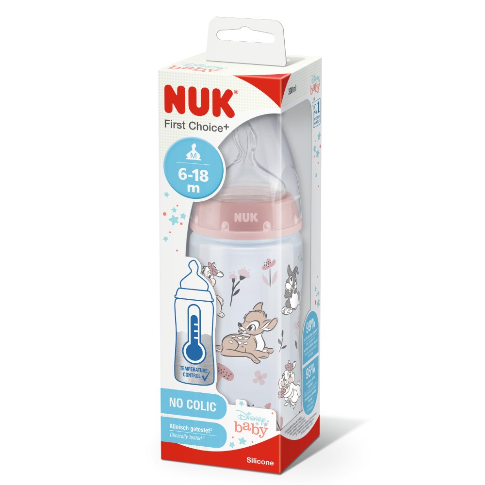 Biberon Nuk First Choice PP 300 ml, Control Temperatura, Tetina Silicon M, 6-18 luni, Disney Bambi [2]