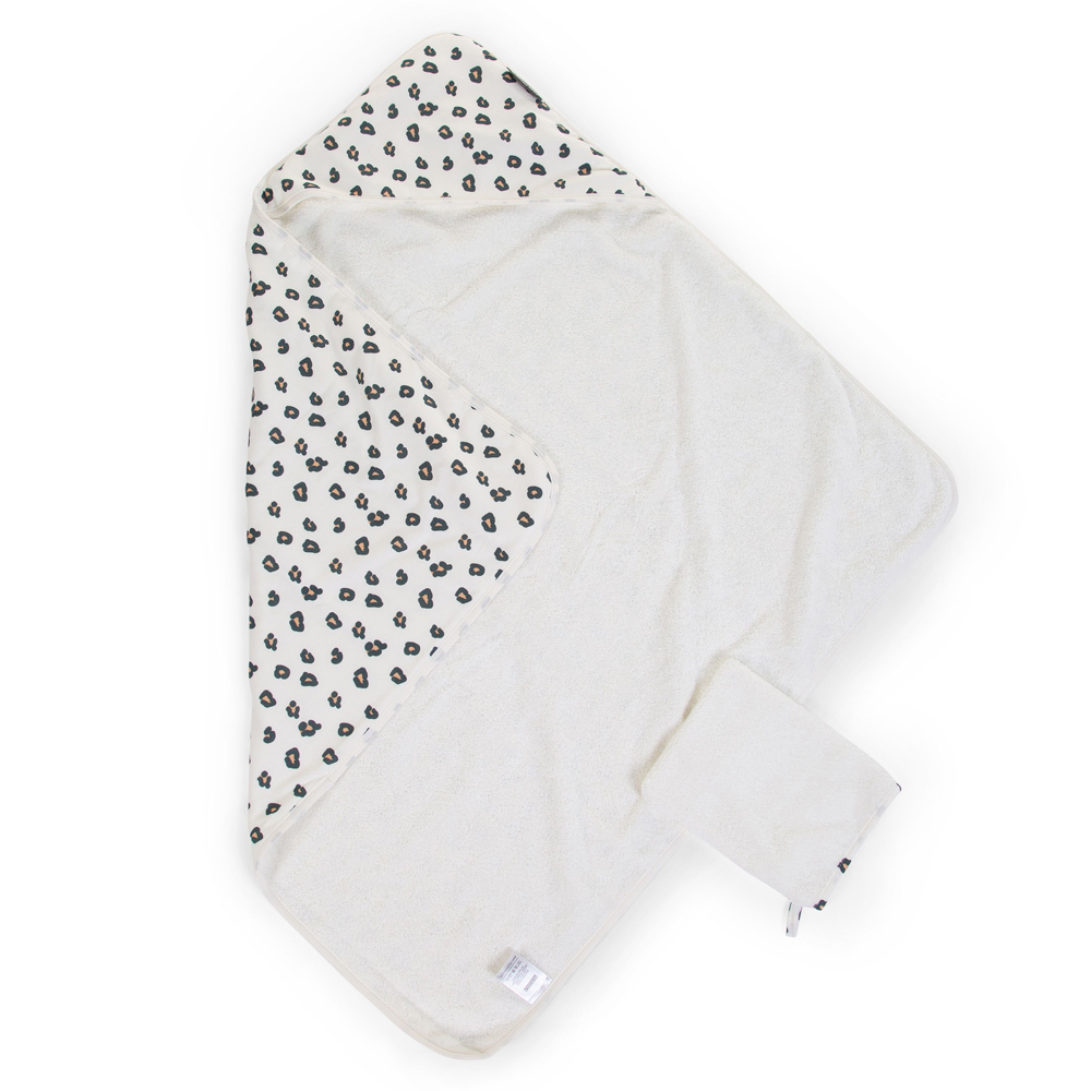 Prosop cu gluga si manusa de baie Childhome Jerse/Frotir 80x80 cm, Leopard [3]