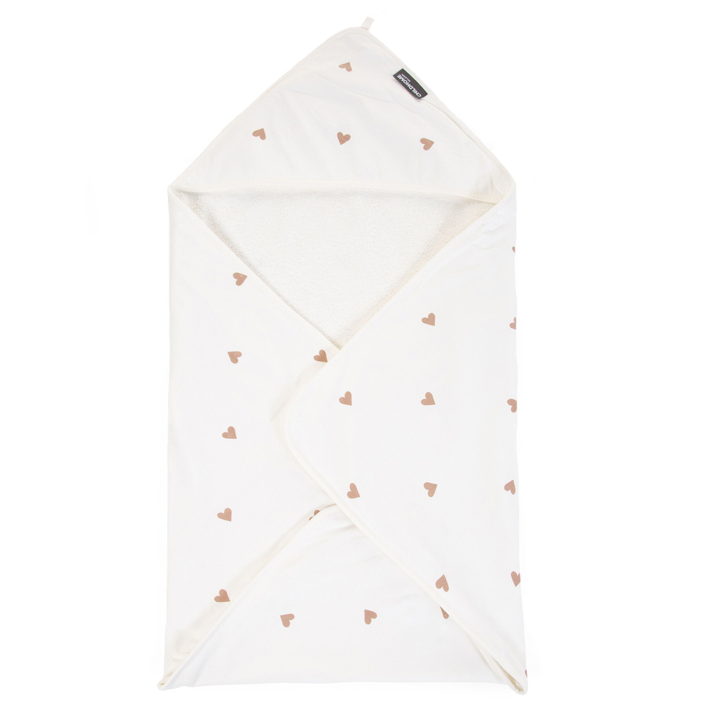 Prosop cu gluga si manusa de baie Childhome Jerse/Frotir 80x80 cm, Inimioare [4]