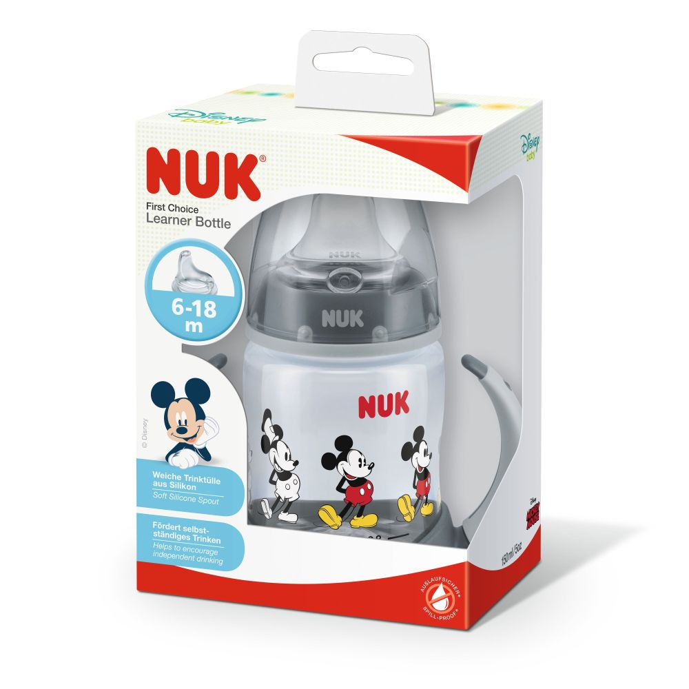 Biberon Nuk First Choice 150ml Cu Toarte Si Adaptor Din Silicon Mickey Gri 6 luni+ [2]