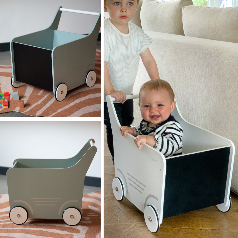 Carucior cu spatiu depozitare si tabla de scris Childhome, Lemn Roz [3]