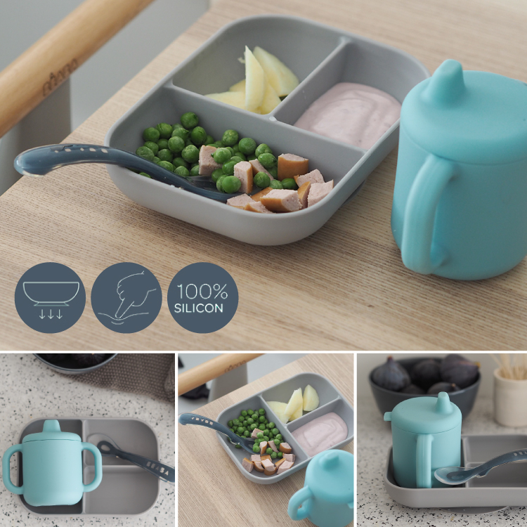 Set de masa silicon cu cana Beaba Blue [6]