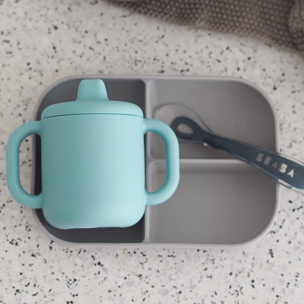 Set de masa silicon cu cana Beaba Blue [3]