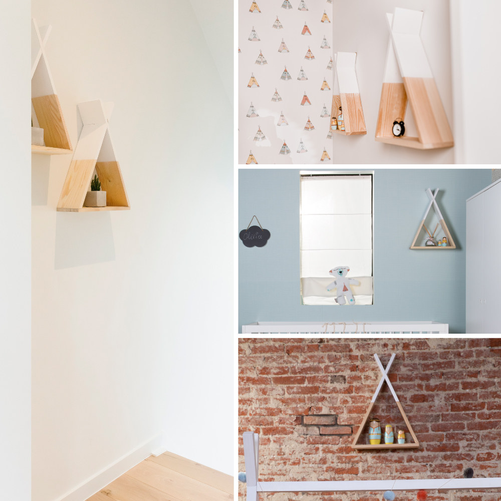 Raft de perete Tipi Childhome, Lemn Natural/Alb [3]