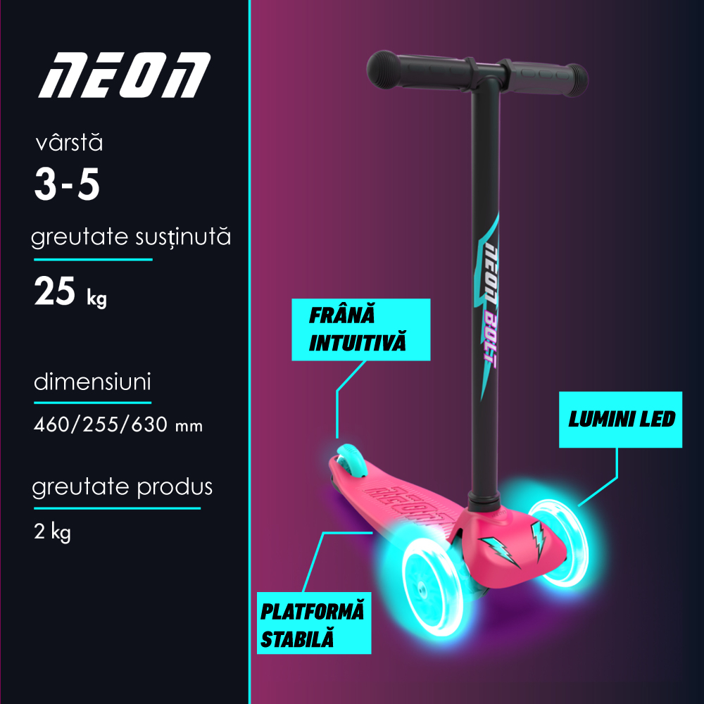 Trotineta cu 3 roti Neon Bolt Pink [4]