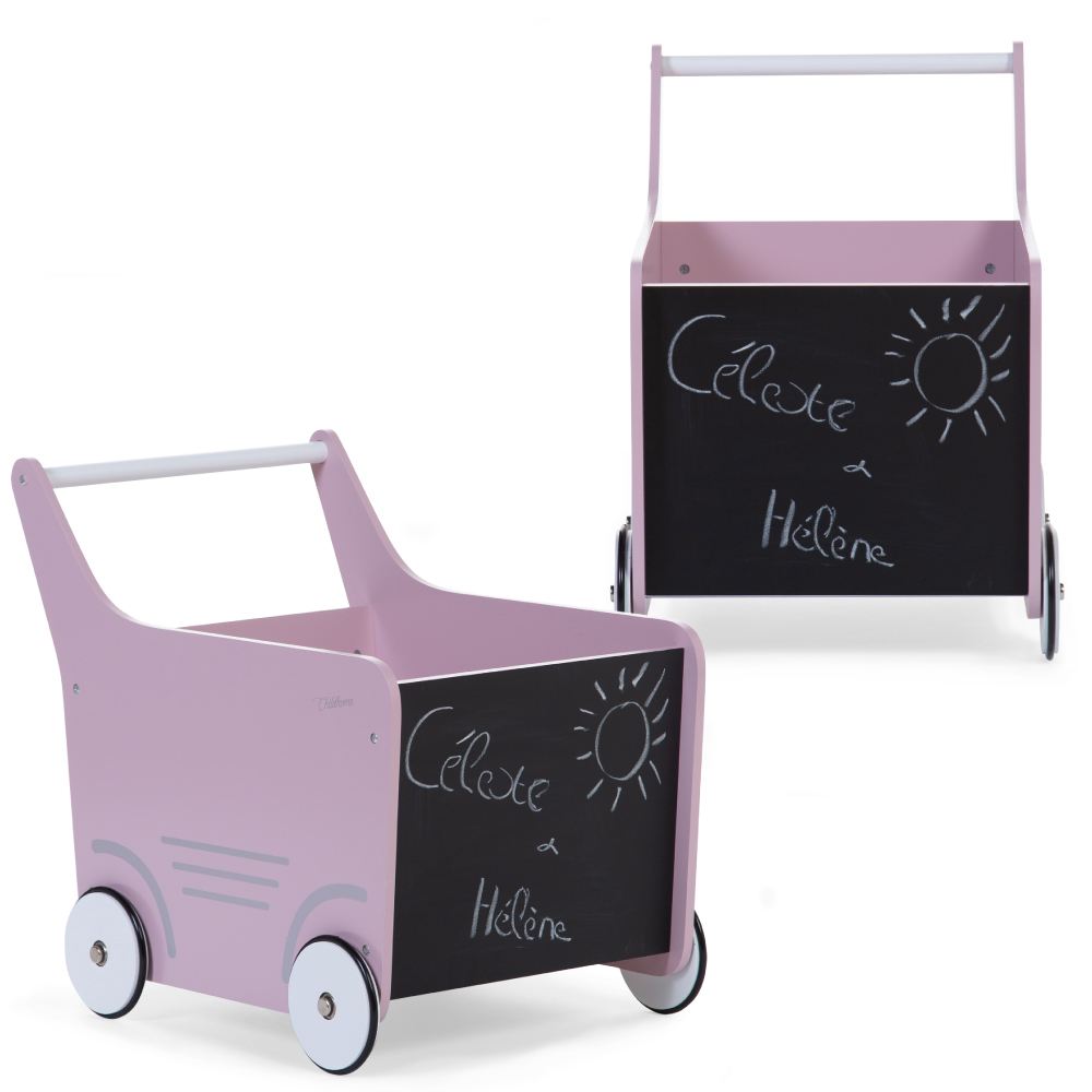 Carucior cu spatiu depozitare si tabla de scris Childhome, Lemn Roz [2]
