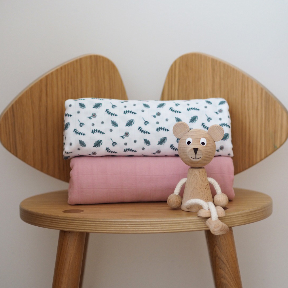 Set 2 Museline Beaba bumbac 120x120 cm Bridal Pink/Flowery Countryside [2]